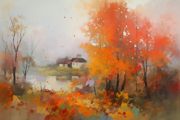 Herfst Blaze Spatel Schilderij van levendige bomen op een koele oktoberdag