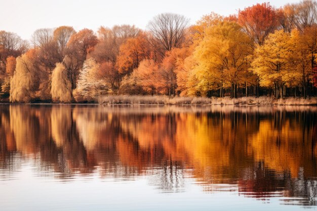 herfst bomen weerspiegeld in het water van een meer