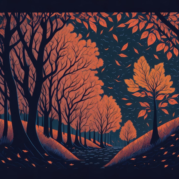 herfst boslandschap vectorillustratie in retro stijl prachtige natuur achtergrond