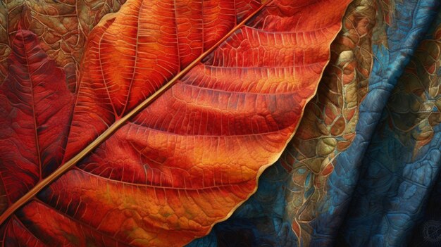 Herfst een close-up van een blad met de levendige kleuren tegen de achtergrond van een ingewikkelde hand Gemaakt met AI