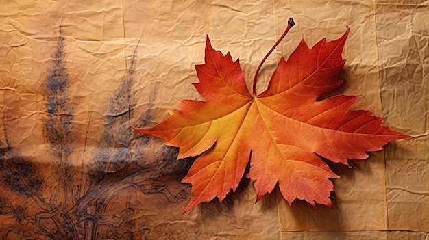 Herfst een close-up van een blad met de levendige kleuren tegen de achtergrond van een prachtig handgemaakt met AI
