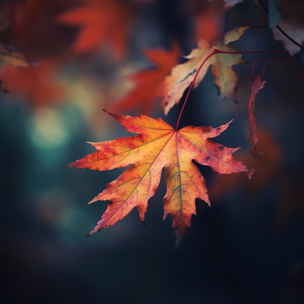 Herfst esdoorn bladeren op een rij levendige kleuren AI generatieve panorama illustratie op zwarte achtergrond