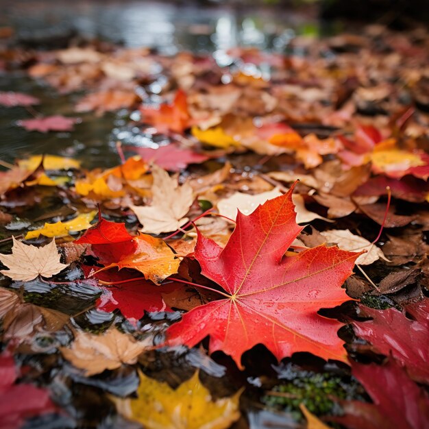 Foto herfst esdoornbladeren in een plas