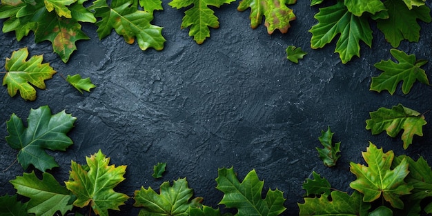 Herfst esdoornbladeren op een donkere oppervlakte