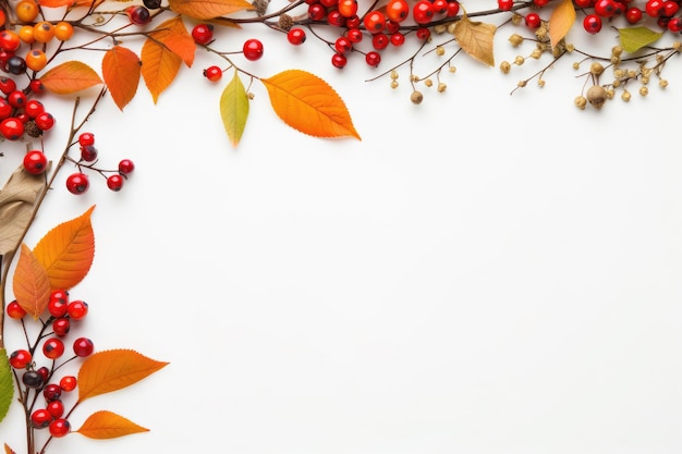 Herfst framerand van bladeren en bessen op een witte achtergrond