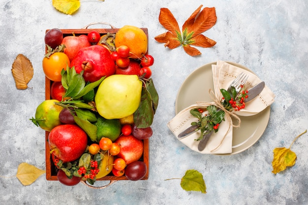 Herfst fruit. Autumn Thanksgiving seizoensfruit, bovenaanzicht