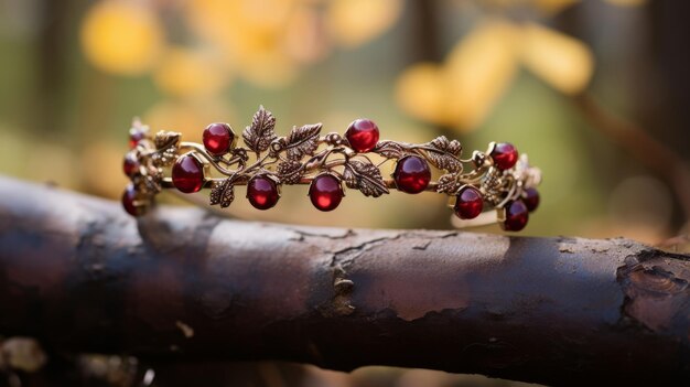 Foto herfst geïnspireerde cranberrycore tiara met rode stenen