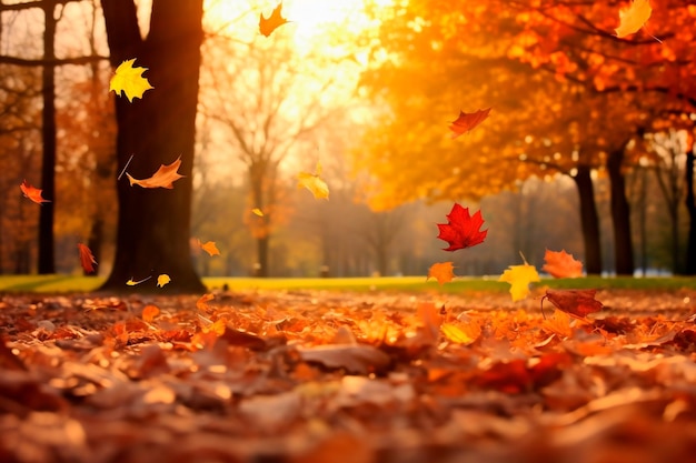 Herfst gekleurde heldere bladeren zwaaiend op een boom in de herfst park Kleurrijke herfst achtergrond vallen achtergrond