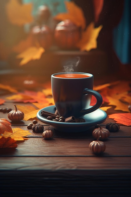 Herfst gezellige koffie achtergrond Illustratie AI GenerativexA