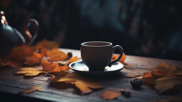 Herfst gezellige koffie achtergrond Illustratie AI GenerativexA