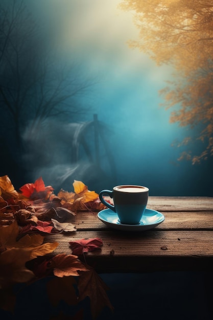 Herfst gezellige koffie achtergrond Illustratie AI GenerativexA