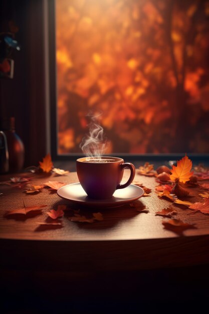 Herfst gezellige koffie achtergrond Illustratie AI GenerativexA