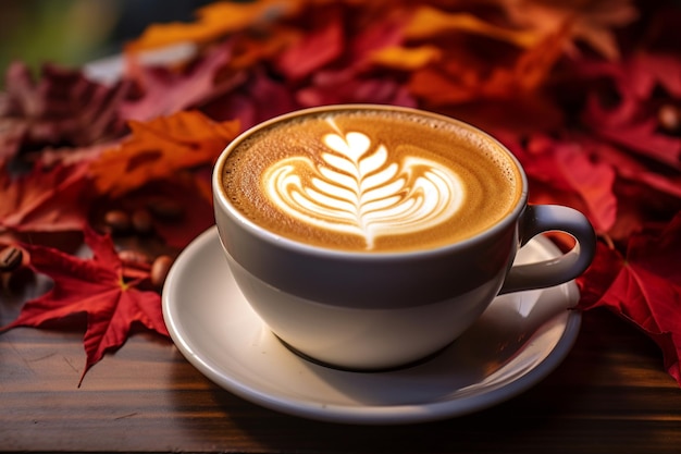 Herfst Harmony koffie met prachtige crema te midden van herfst bladeren