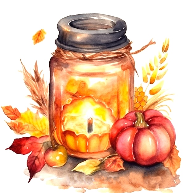 Herfst herfst bloemen metselaar pot Herfstverlichting gezellige herfst AI aquarel generatief