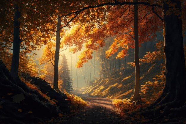 Herfst in het bos 8k daglicht hyperrealistisch