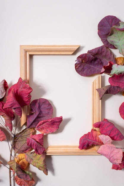 Herfst kleurrijke achtergrond van bladeren op een beige achtergrond Moderne kleuren