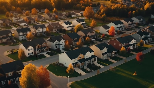 Herfst landschap hoge hoek bekijken natuur schoonheid gegenereerd door AI