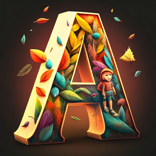 Foto herfst letter a met kleurrijke bladeren 3d render