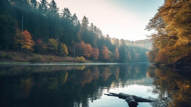 Foto herfst meer boslandschap reflectie op het water ai gegenereerde afbeelding