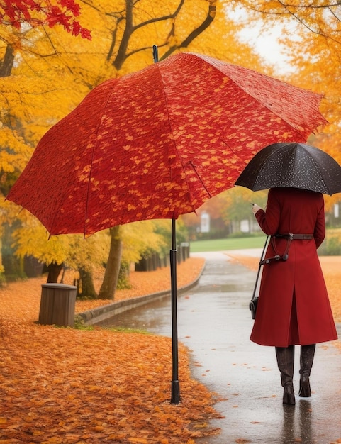 Herfst met een paraplu ai gegenereerd