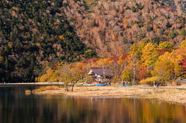 Herfst natuur in yuno meer van Nikko Japan