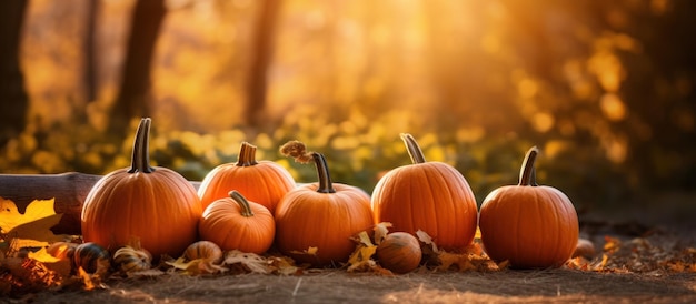 Herfst natuurlijke achtergrond met pompoenen