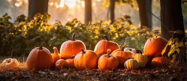 Herfst natuurlijke achtergrond met pompoenen