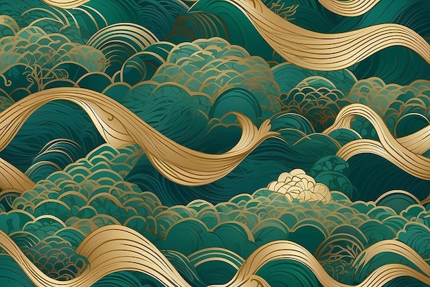 Herfst Oosterse elegantie naadloze Aziatische patroon met geometrische golven