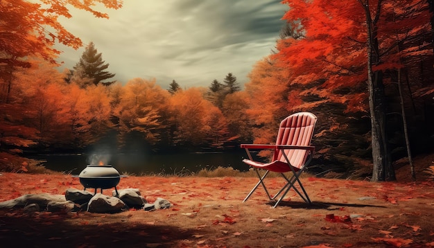 Herfst picknick in het bos bij het kampvuur