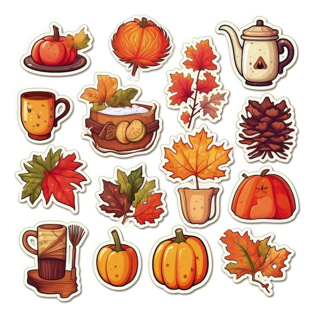 herfst pictogrammen instellen sticker op witte achtergrond