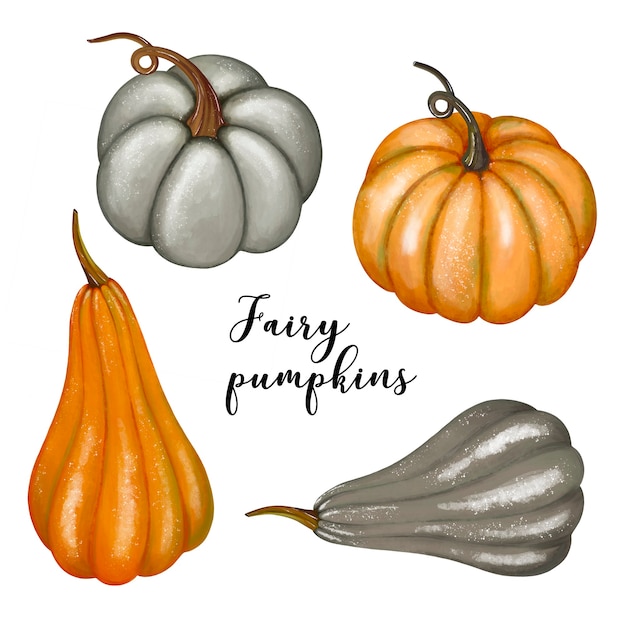 Herfst pompoenen clipart oogst groenten set