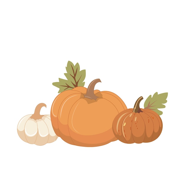 Herfst pompoenen met groene bladeren Oogst herfst decor Thanksgiving of Halloween illustratie