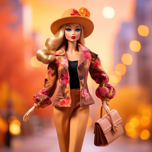 Herfst portret van gelukkig lachend Barbie-pop winkelen