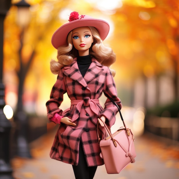 Herfst portret van gelukkig lachend Barbie-pop winkelen