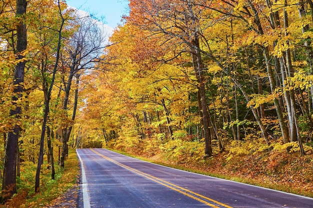 Herfst pracht op de kronkelende weg door Keweenaw Forest