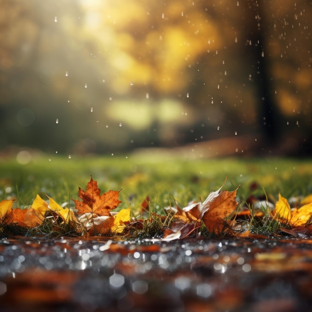 Herfst regenachtige achtergrond Illustratie AI generatief