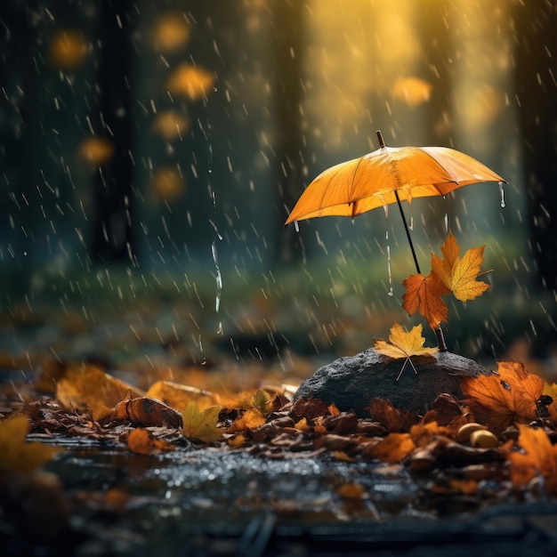 Herfst regenachtige achtergrond Illustratie AI generatief