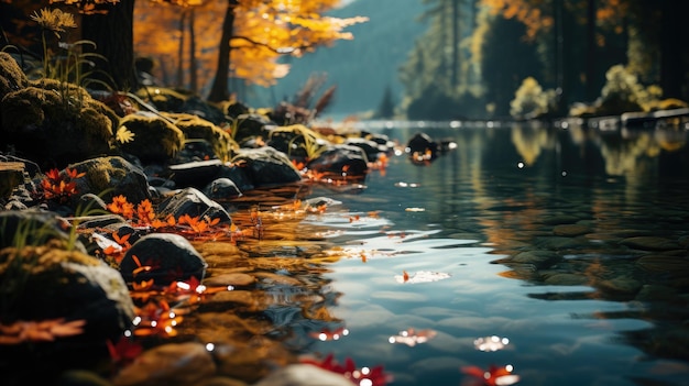 Herfst rivier bos HD 8K Vector illustratie behang Stock beeld