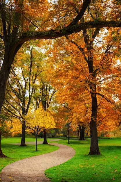 Herfst romantisch park met prachtige paden realisme Ai gegenereerd