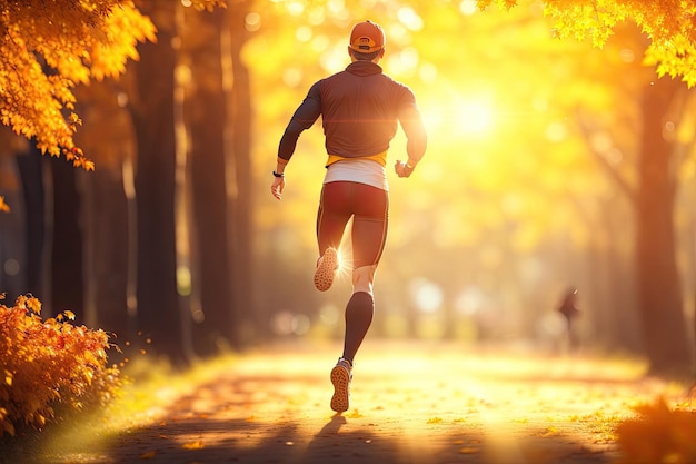 Herfst running man achteraanzicht concept ai generatief