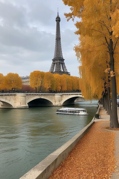 Herfst Rust Seine rivier en Eiffeltoren Omhelzen Herfst Schoonheid