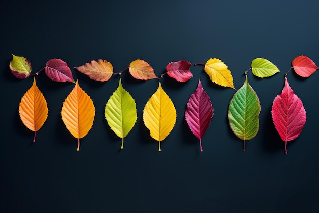 Herfst samenstelling kleurrijke bladeren op een rij Studio opname