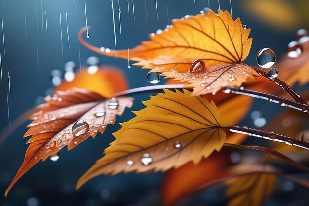 Herfst seizoen bladeren met regen herfst plant scène