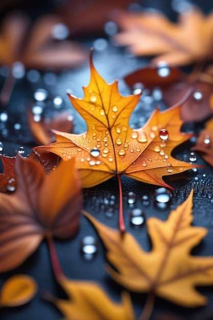 Herfst seizoen bladeren met regen herfst plant scène