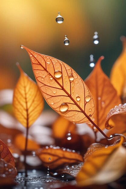 Herfst seizoen bladeren met regen herfst plant scène