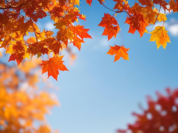 Herfst sereniteit kleurrijke herfst boombladeren tegen vintage hemelachtergrond