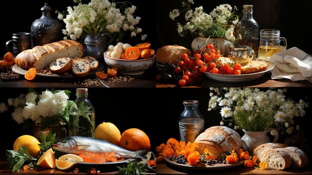 Foto herfst stilleven en herfstbladeren op houten achtergrond