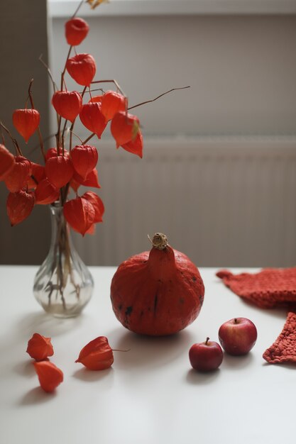 Herfst Thanksgiving en Halloween-huisdecoratie met pompoenen