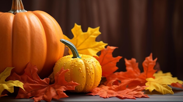 Herfst Thanksgiving Pompoen en Esdoornbladeren Decoratie