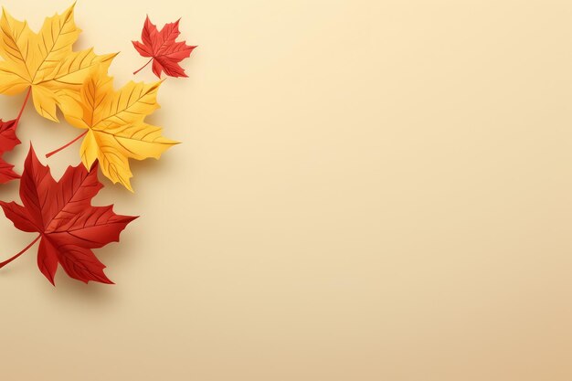 Herfst veelkleurige esdoornbladeren op beige achtergrond met kopie ruimte banner met herfstbladval